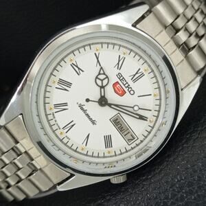 Vintage 1972 Seiko Automatic Mens Silver Watch W/daydate & Red accents